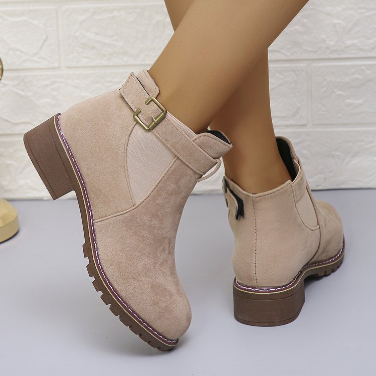 Chunky Heel Suede Elastic Band Martin Boots