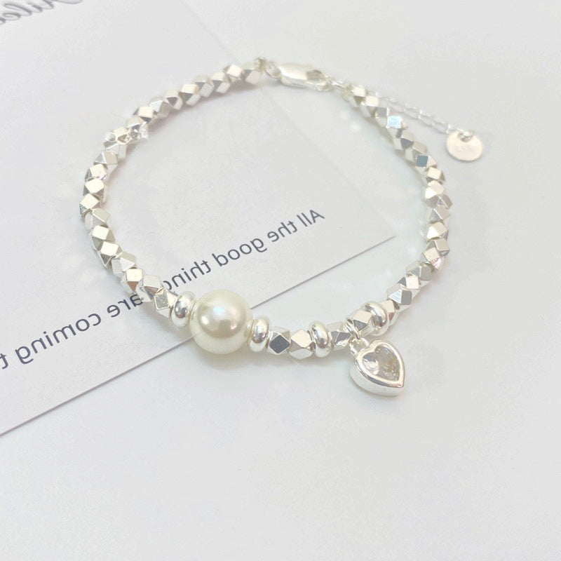 Broken Silver Heart Bracelet Women's Fashionable Elegant Pearl