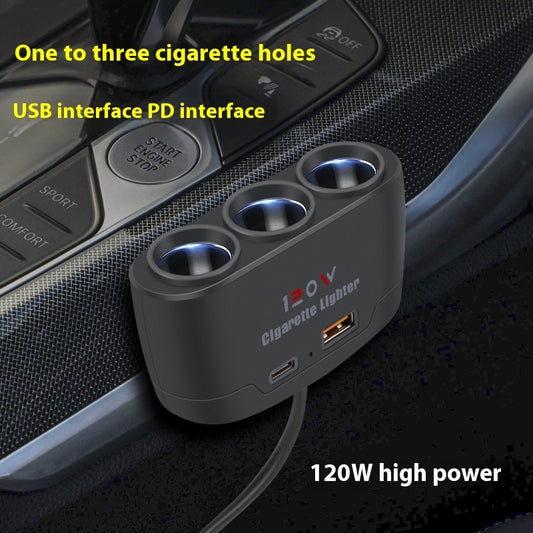 Multi-function Car Cigarette Lighter One-drag Three-strap USB PD Fast Charging Interface 12V24V Universal