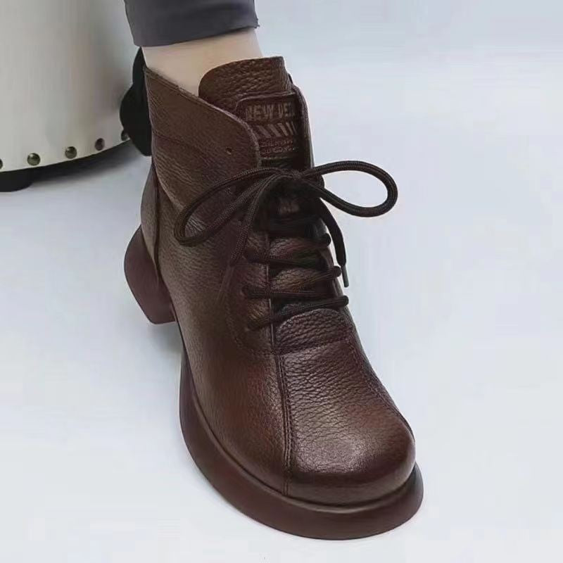 Round Toe Lace-up Platform Ankle Boots