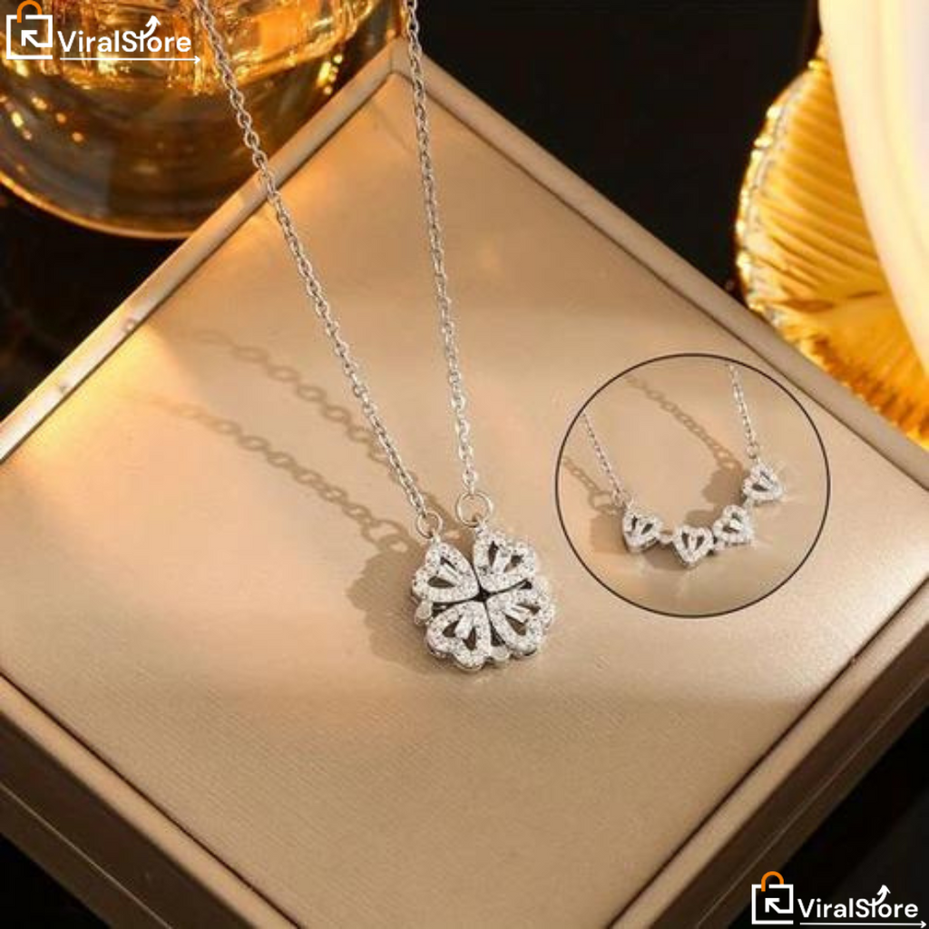 2 in 1 Heart Clover Necklace + Box with 6 Roses