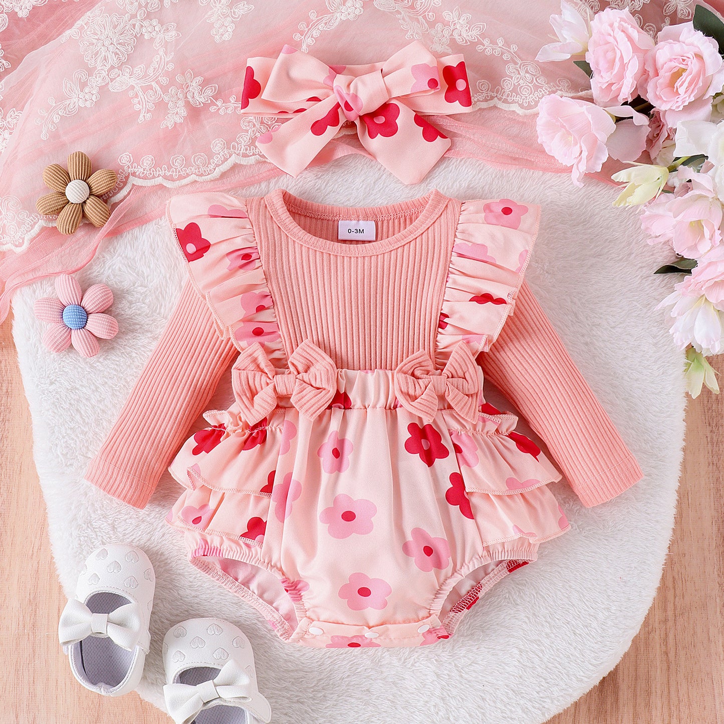 One-piece Romper Pants Bow Headdress Suit