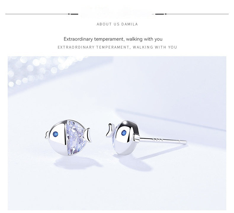 S925 Sterling Silver All-match And Fresh Kissing Gourami Stud Earrings