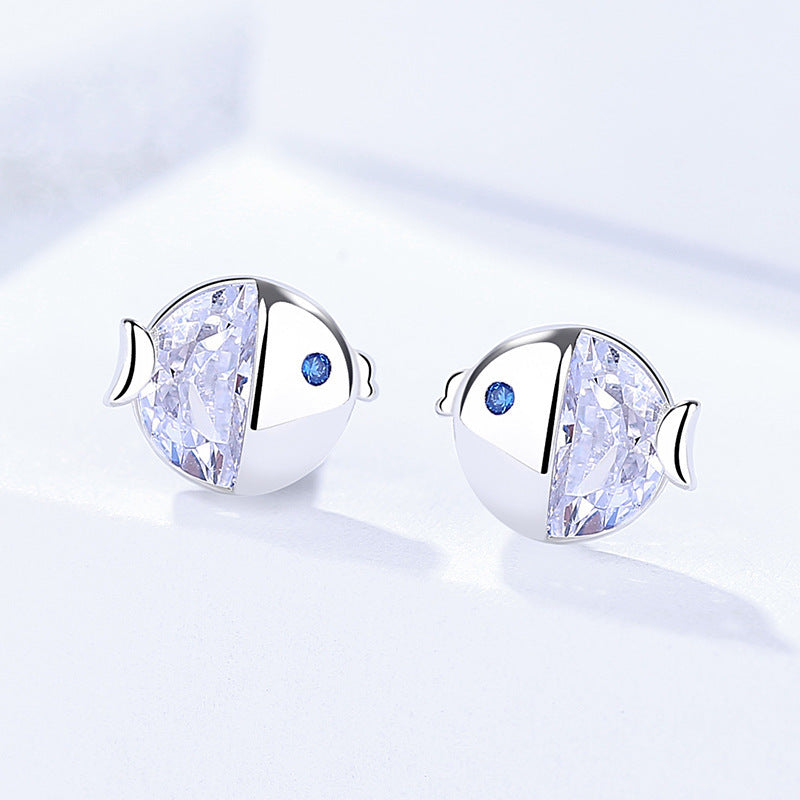 S925 Sterling Silver All-match And Fresh Kissing Gourami Stud Earrings