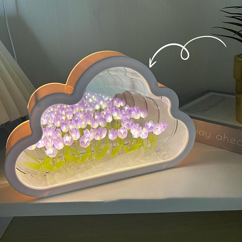 Handcrafted DIY Cloud Tulips Mirror LED Squishy Night Light For Gift USB plug Plug-In Tulips Lamp