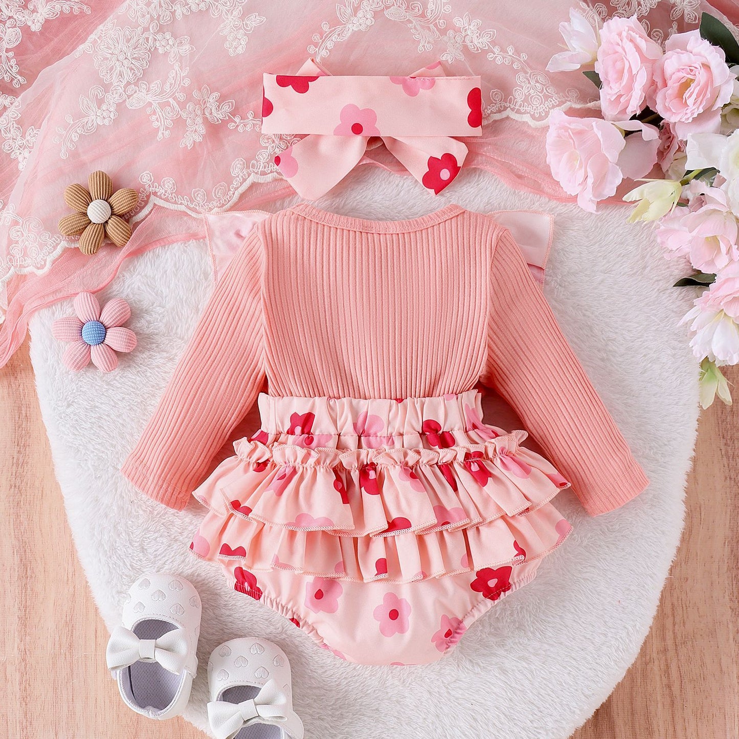 One-piece Romper Pants Bow Headdress Suit