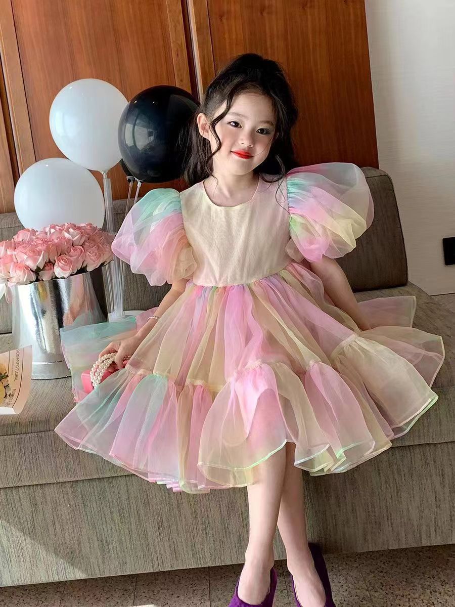 Girls Princess Mesh Puff Sleeve Dress