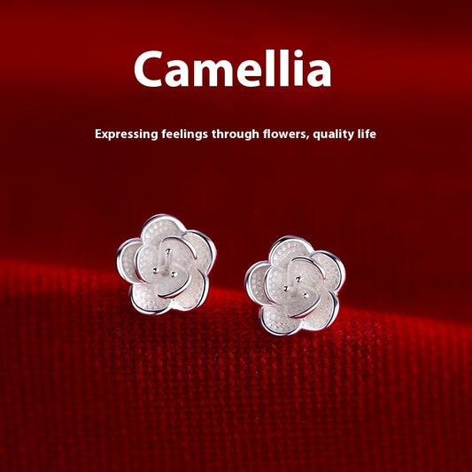 Sterling Silver Camellia Stud Earrings For Niche Women