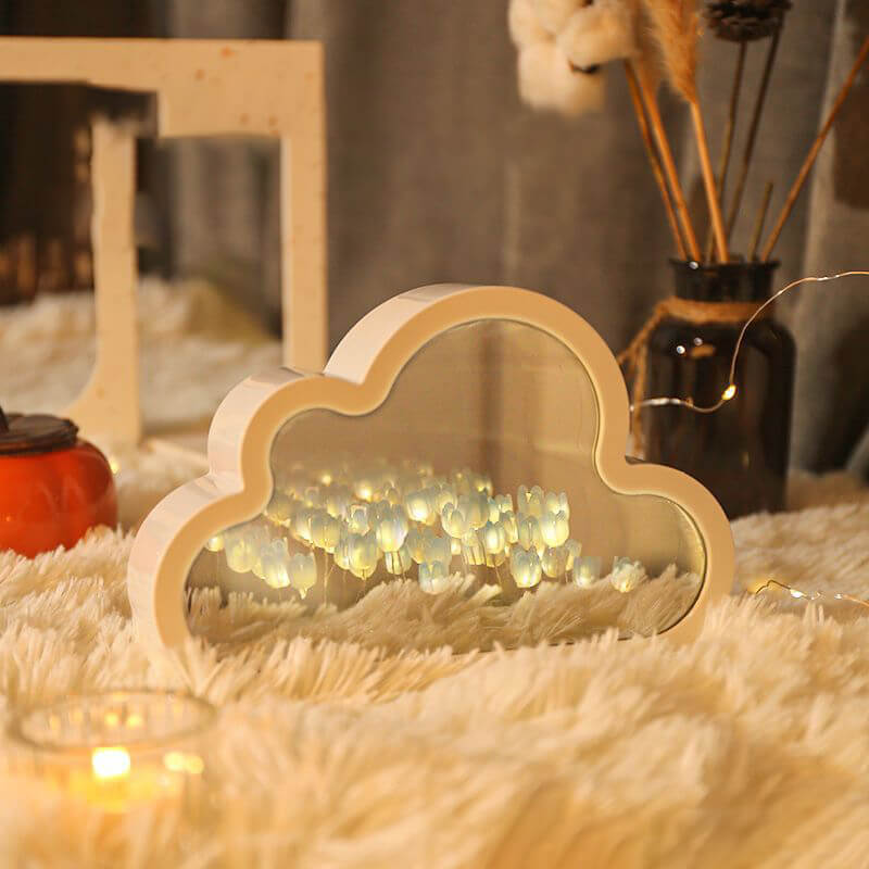 Handcrafted DIY Cloud Tulips Mirror LED Squishy Night Light For Gift USB plug Plug-In Tulips Lamp