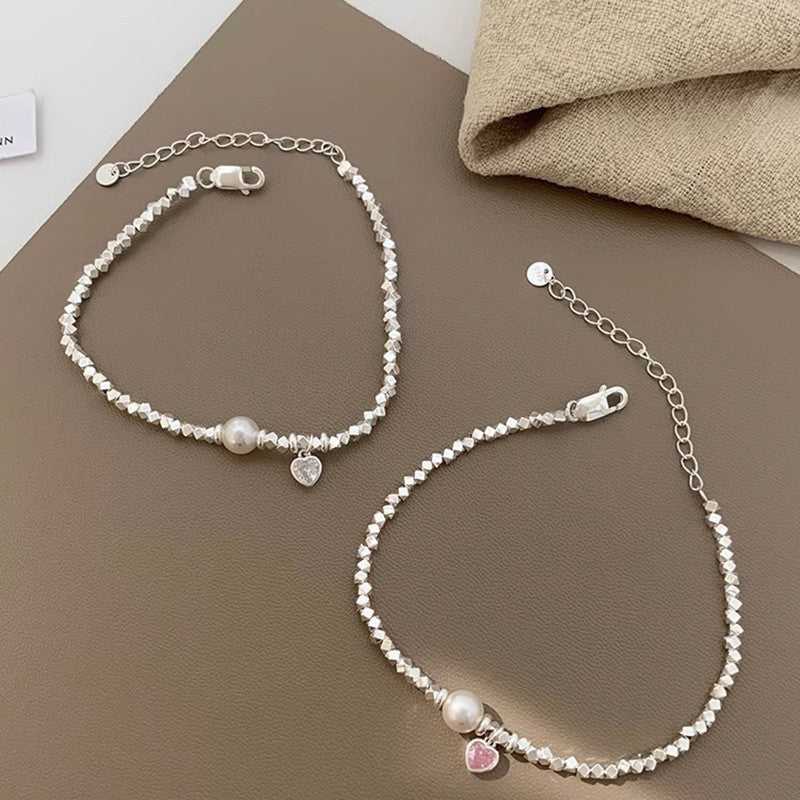 Broken Silver Heart Bracelet Women's Fashionable Elegant Pearl