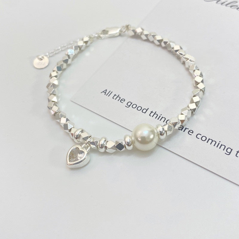 Broken Silver Heart Bracelet Women's Fashionable Elegant Pearl