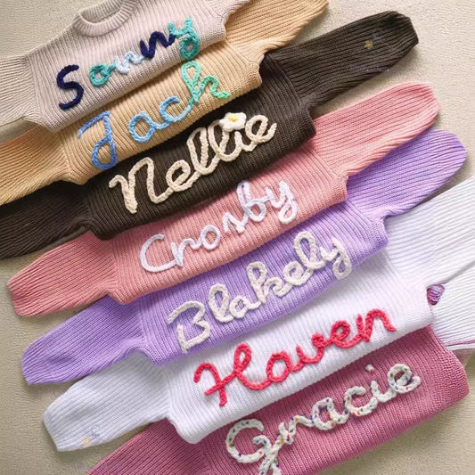 Personalized Handmade Embroidered Baby Name Sweater