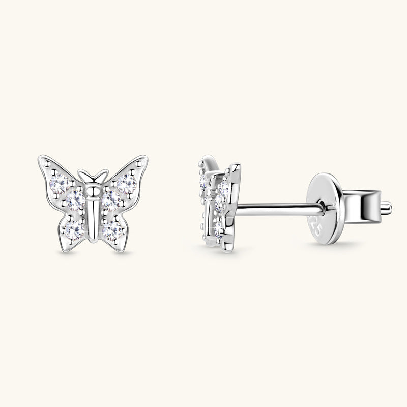 Korean Butterfly Moussan Diamond Ear Team S925 Zeng Silver Jewelry