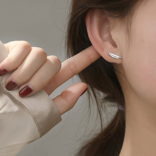 Sterling Silver Feather Earrings Simple And Compact Design